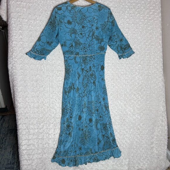 ICE Blue Floral Print‎ Silk Boho Dress Size 6 - Picture 2 of 7